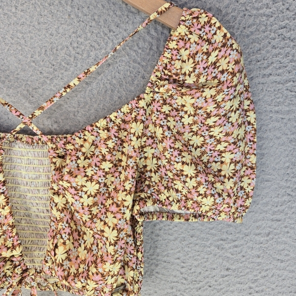 Maaji Womens Beach Wear Tops Sz M Cutout Ditsy Flower Pink Yellow Versatile Wear - Picture 5 of 15